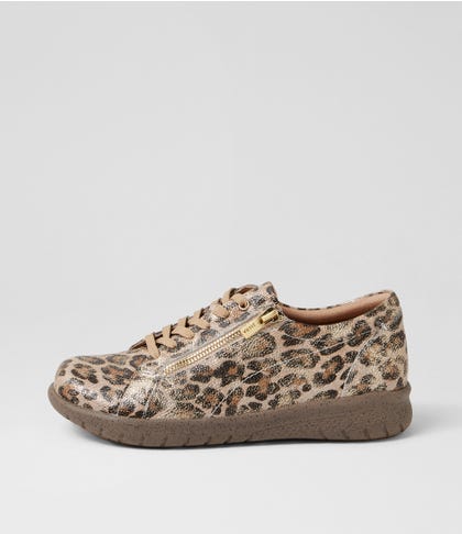 Solar Xf Taupe Gold Leopard Leather Sneakers