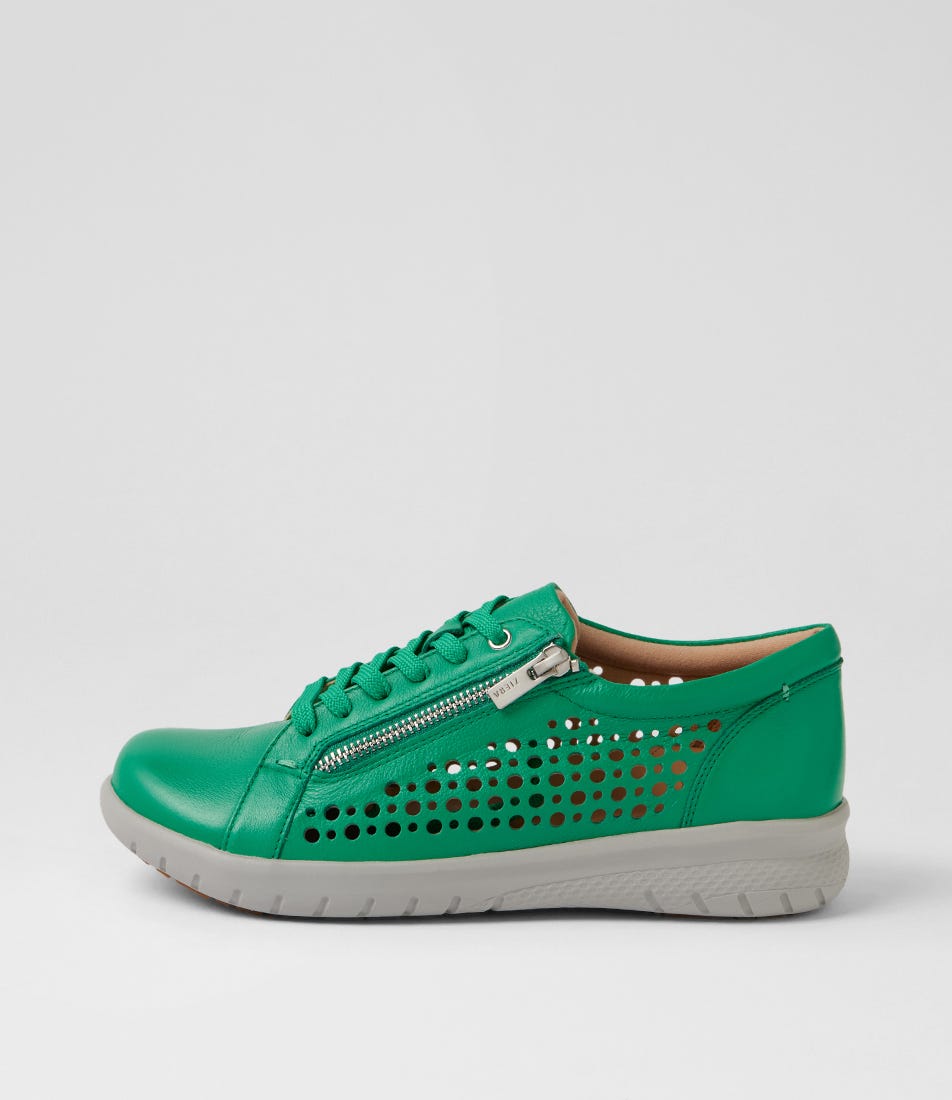 Shovo Xf Bright Emerald Leather Lace Up Sneakers
