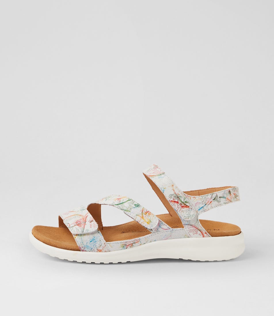Boyde Xw Almond Floral White Leather Sandals