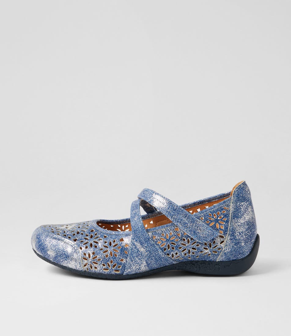 Xoddie W Denim Lizard Leather Flat Shoes
