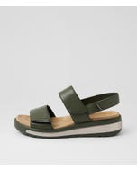 Garlin W Olive Pewter Leather Sandals