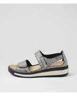 Gedd W Black Gold Print Leather Sandals
