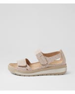 Gedd W Camel Almond Print Leather Sandals