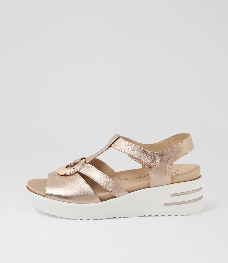 Sharrell Xw Champagne White Leather Sandals by Ziera