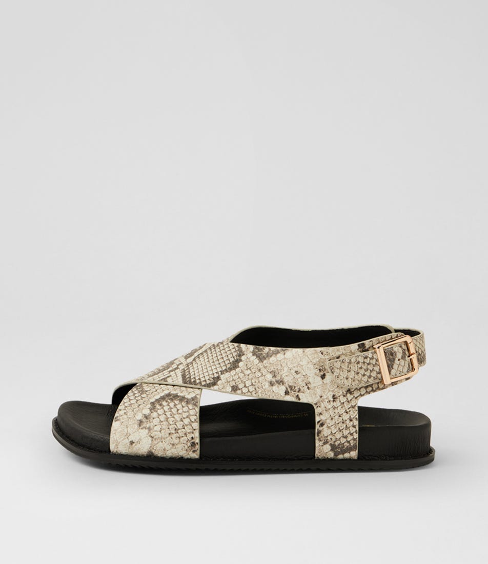 Hanako W Black White Snake Leather Sandals