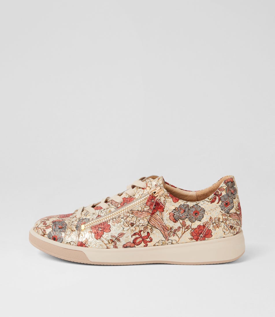 Aito Xf Red Floral Leather Sneakers