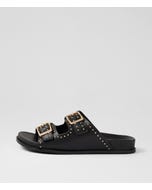 Havro W Black Pale Gold Leather Slides