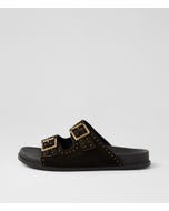 Havro W Choc Antique Gold Suede Slides