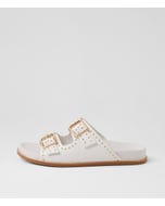 Havro W White Pale Gold Leather Slides
