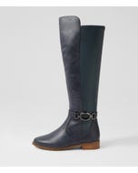 Seojin Xf Navy Leather Stretch Knee High Boots