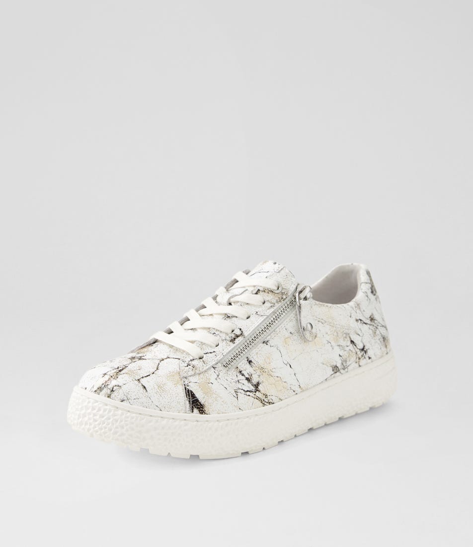 Oceanne Xw White Black Croc Leather Sneakers