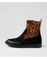 Marle W Black Leopard Leather Mix Ankle Boots