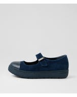 Obella Xw Navy Leather Suede Flat Shoes