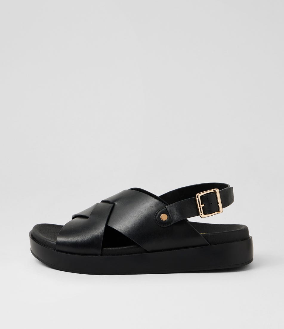 Geloe W Black Leather Sandals