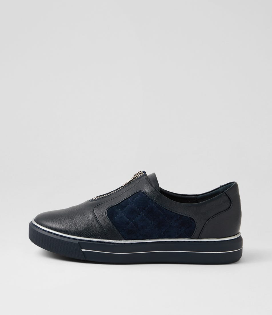 Kimon W Navy Leather Suede Flat Shoes