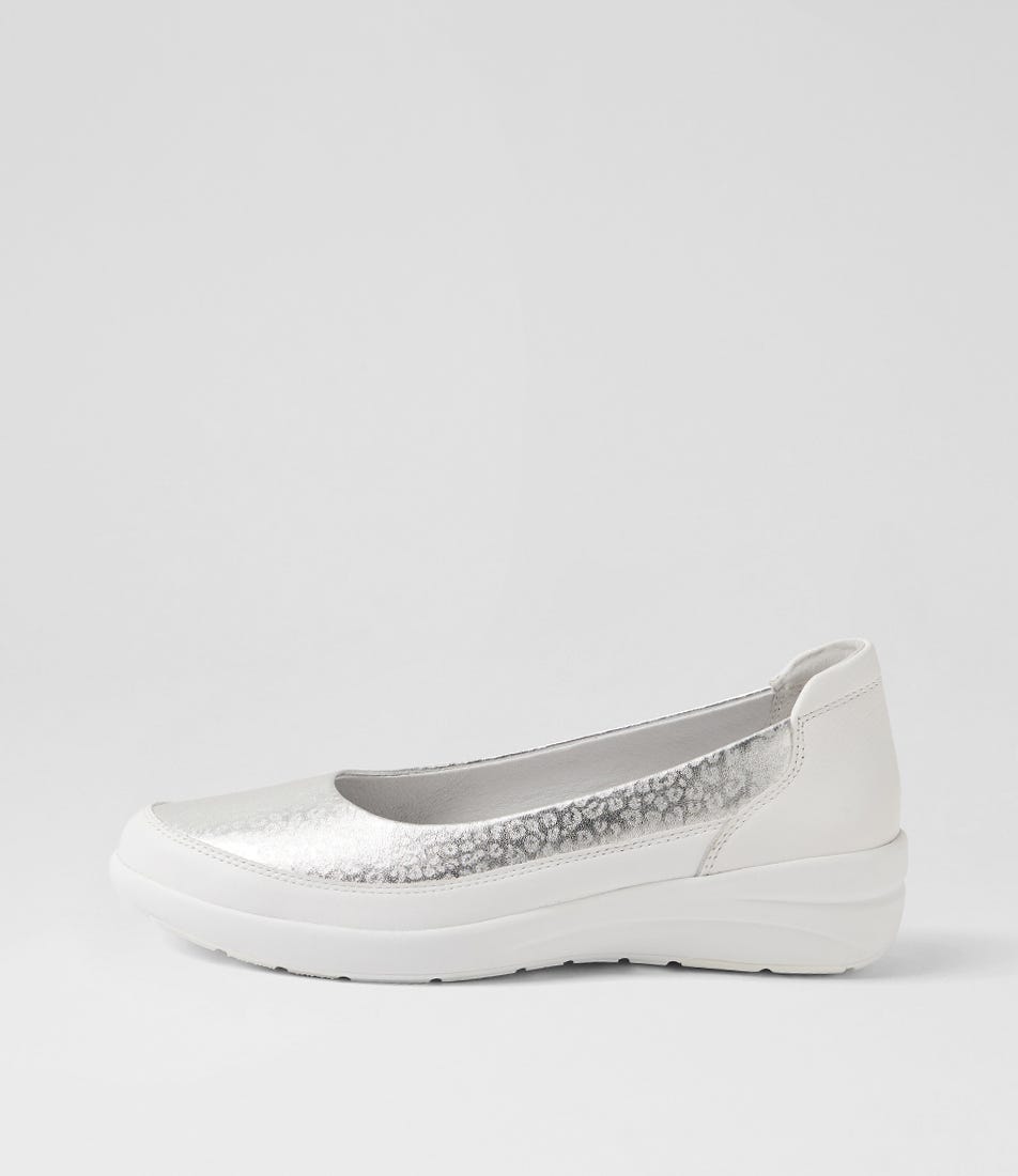 Nacer W White Silver Cheetah Leather Flat Shoes