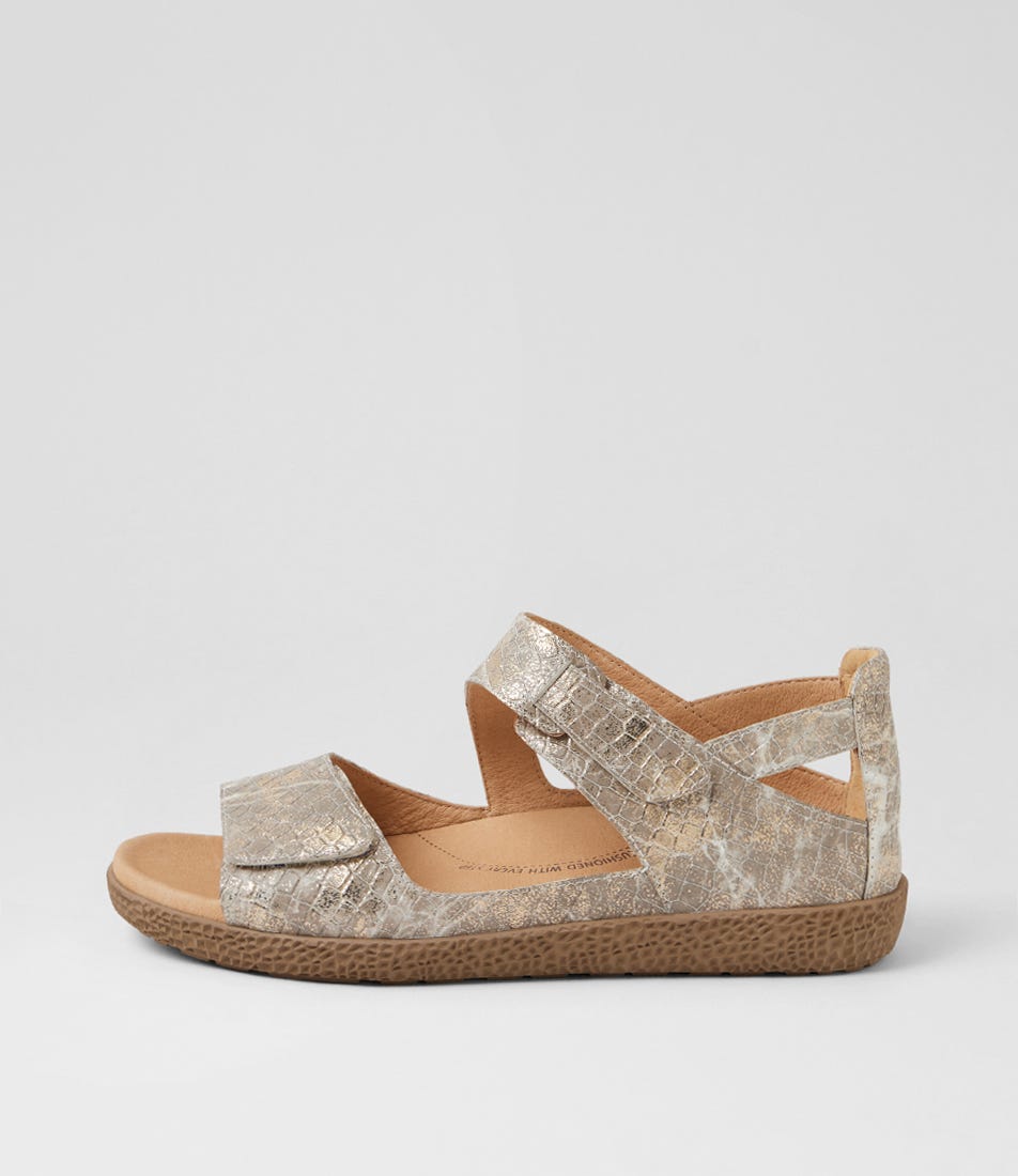 Royde Xw Taupe Gold Croc Leather Sandals