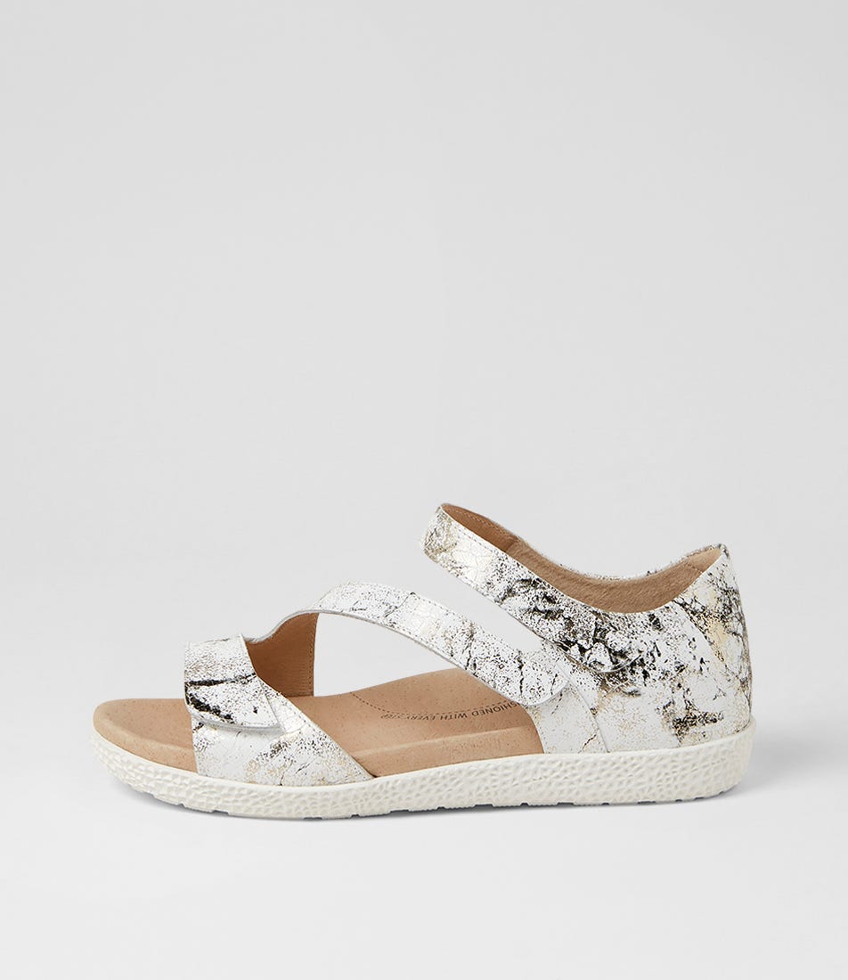 Rolle Xw White Black Croc Leather Sandals