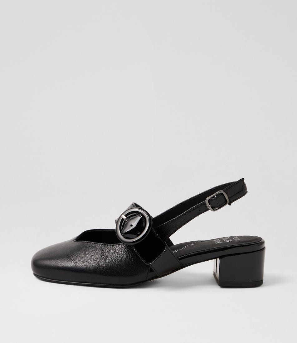 Timona W Black Leather Slingbacks