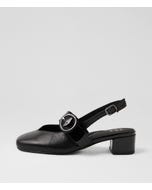 Timona W Black Leather Slingbacks