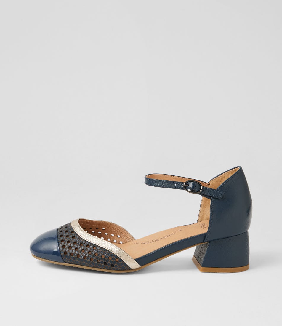 Zazza W Navy Pale Gold Patent Leather Heels