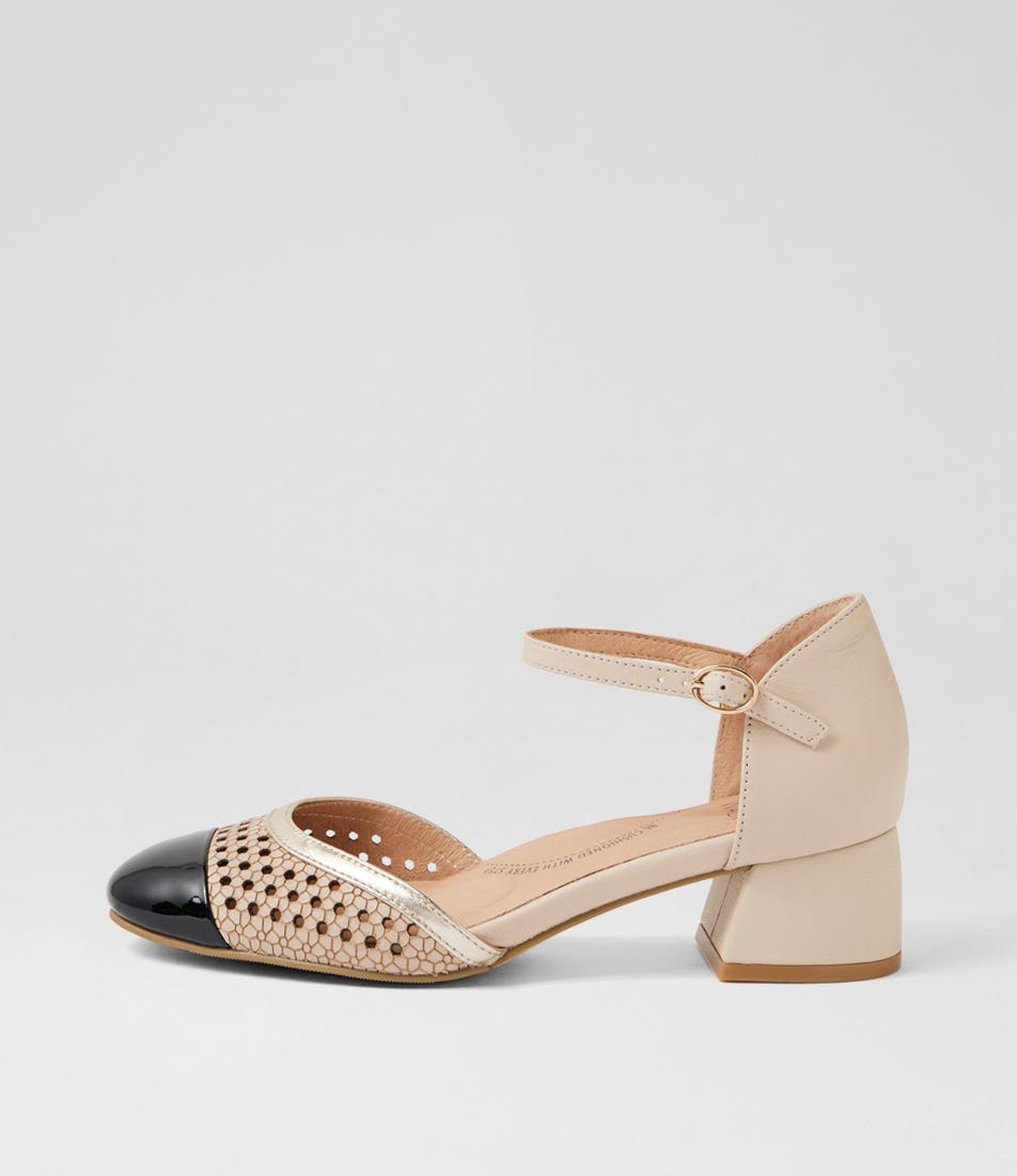 Zazza W Black Almond Pale Gold Patent Leather Heels
